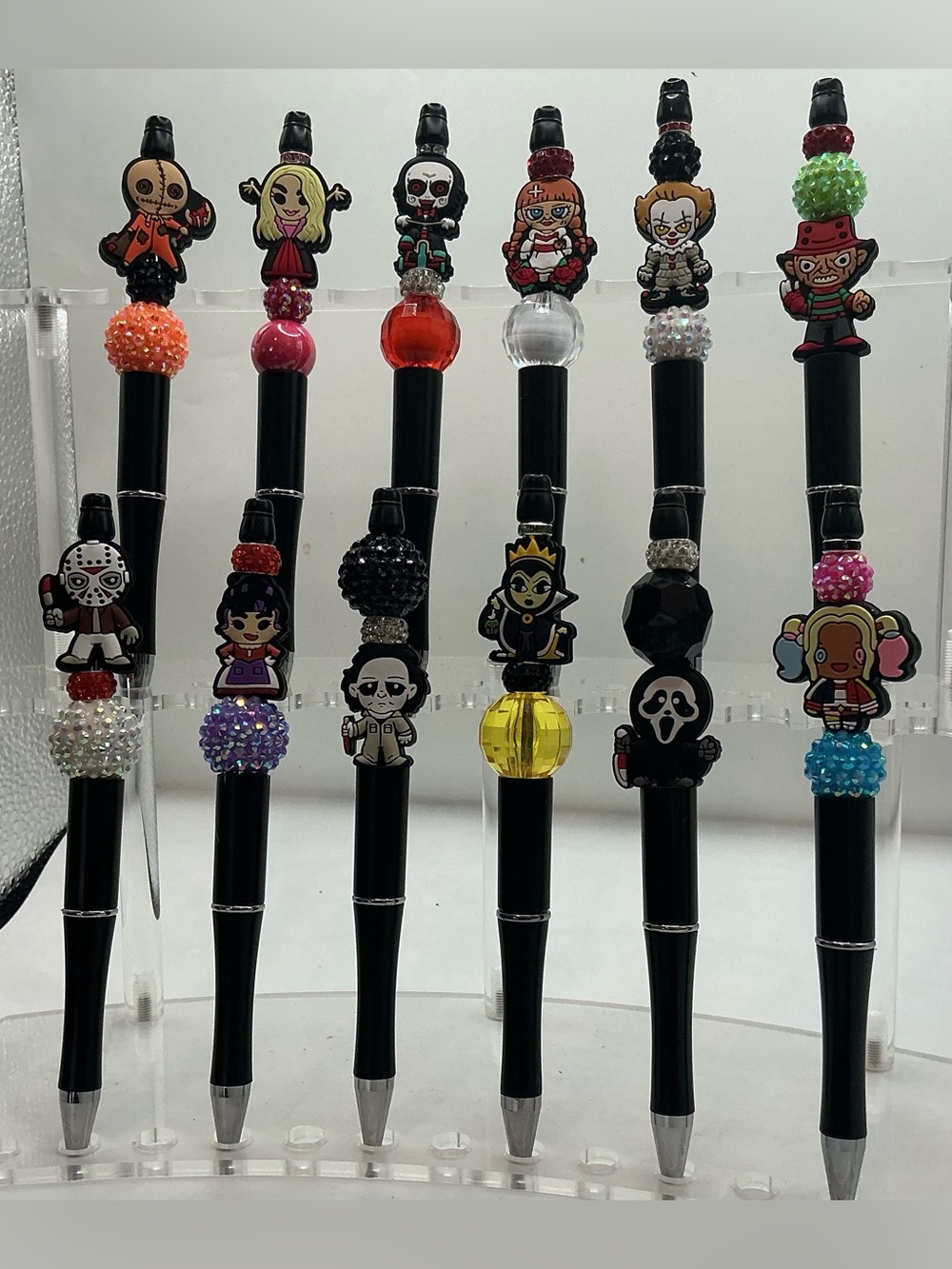 12 BLINGY HANDMADE JEWEL BEADED DECORATIVE VILIAN HORROR MOVIE PENS GREAT GIFT